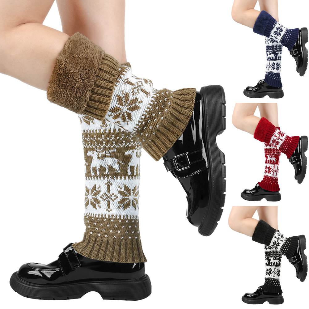 Knit Thicken Boot Socks Thermal Wool Knitted Deer Pattern Female Leg Warmer